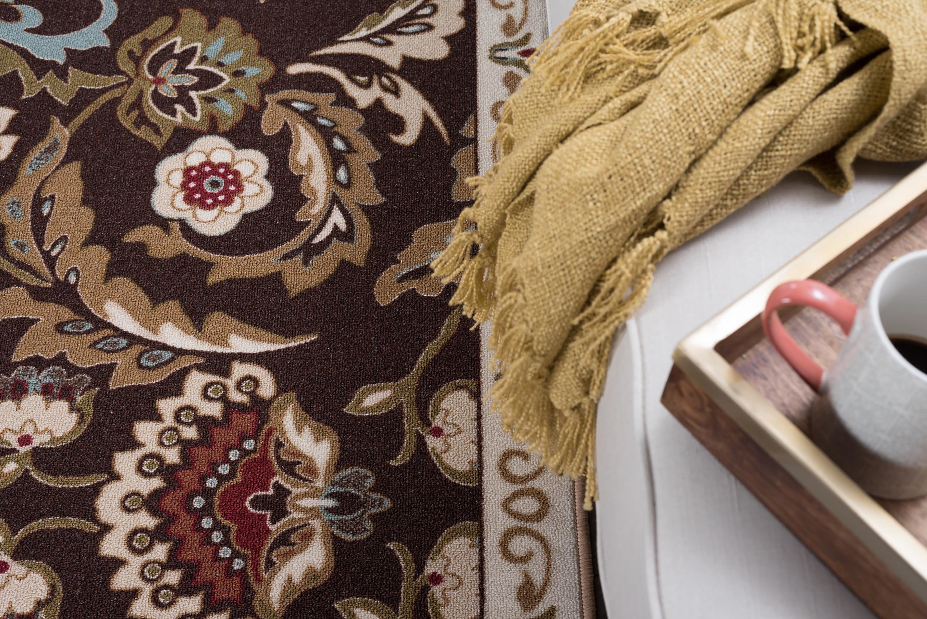 Transitional 5x7 Area Rug (5' x 7') Floral Brown, Beige Living Room Easy to Clean