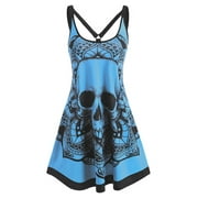 Eurivicy Sleeveless Skull Print Tank Casual Backless Gothic Dress, Women
