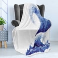 thumbnail image 4 of Ocean Soft Flannel Fleece Throw Blanket, Watercolor Style Illustration of Storm Waves on White Background Aquatic Print, Cozy Plush for Indoor and Outdoor Use, 60" x 80", Blue and White, by Ambesonne, 4 of 5