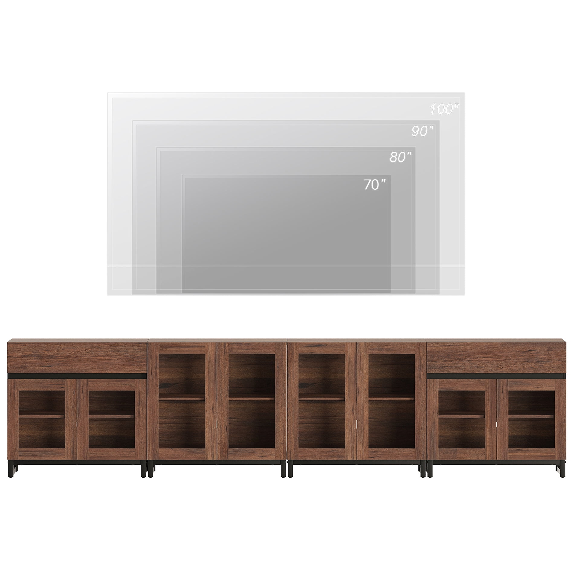 Modern TV Stand For Tvs Up To 120 Inches, 4 In 1 TV Console With Glass Doors And 2 Drawers, Entertainment Center With Adjustable Shelf For Living Room, Bedroom,Brown