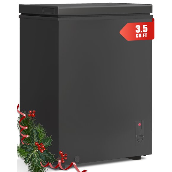TABU Chest Freezer,3.5 Cu ft Deep Freezer,Garage Ready,Top Open Door,Black