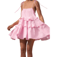 thumbnail image 1 of Robe d'Été pour Femme à Bretelles Spaghetti Ajustables Sans Manches Fluide Mini Courte Robes Rose m, 1 of 8