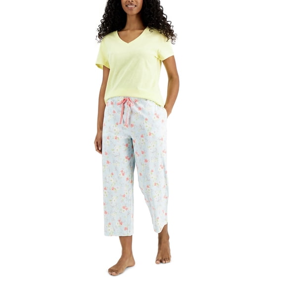 Charter Club Women's Short Sleeve Everyday Cotton V-Neck Pajama T-Shirt (Pale Lemonade, XS)