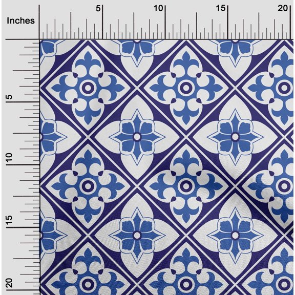 oneOone Viscose Chiffon Medium Blue Fabric Floral & Tiles Moroccan Sewing Craft Projects Fabric Prints By Yard 42 Inch Wide