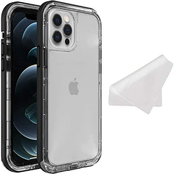 LifeProof Next Series Case for iPhone 12 & iPhone 12 Pro Only - with Cleaning Cloth - Non-Retail Packaging - Black Crystal Clear/Black