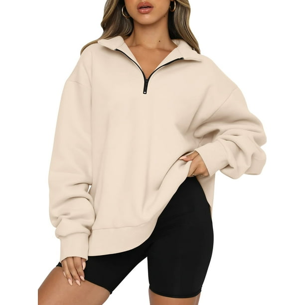 Txlixc Suéter con cremallera de un cuarto para mujer Color sólido Suéter suelto de manga larga de ocio Fall Street Txlixc moda