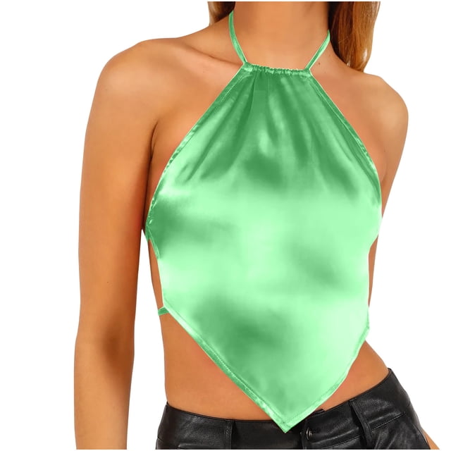 Pompotops Mode Femmes Décontracté Solide Sexy Sans Manches Col Suspendu Couleur Unie Bandeau Base Chemise Hauts