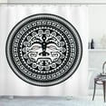 thumbnail image 1 of Black and White Shower Curtain, Ethnic Oriental Folklore Mask Motif with Swirls and Scales Monochrome, Fabric Bathroom Set with Hooks, 69W X 75L Inches Long, Black and White, by Ambesonne, 1 of 3
