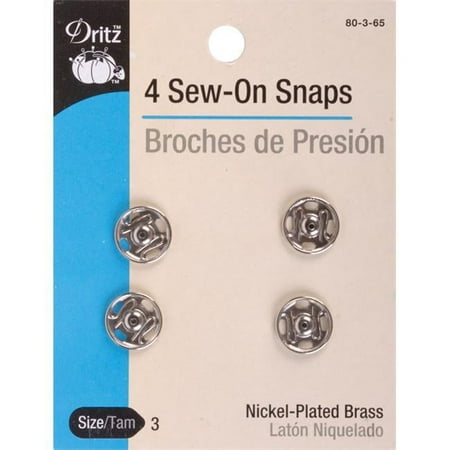 UPC: 0072879101355 | Dritz Sew-On Snaps 4/Pkg-Nickel-Plated Brass Size 3