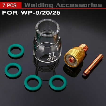 

7Pcs #12 Pyrex Glass Cup Kit Stubby Collets Body Gas Lens For Wp-9/20/25