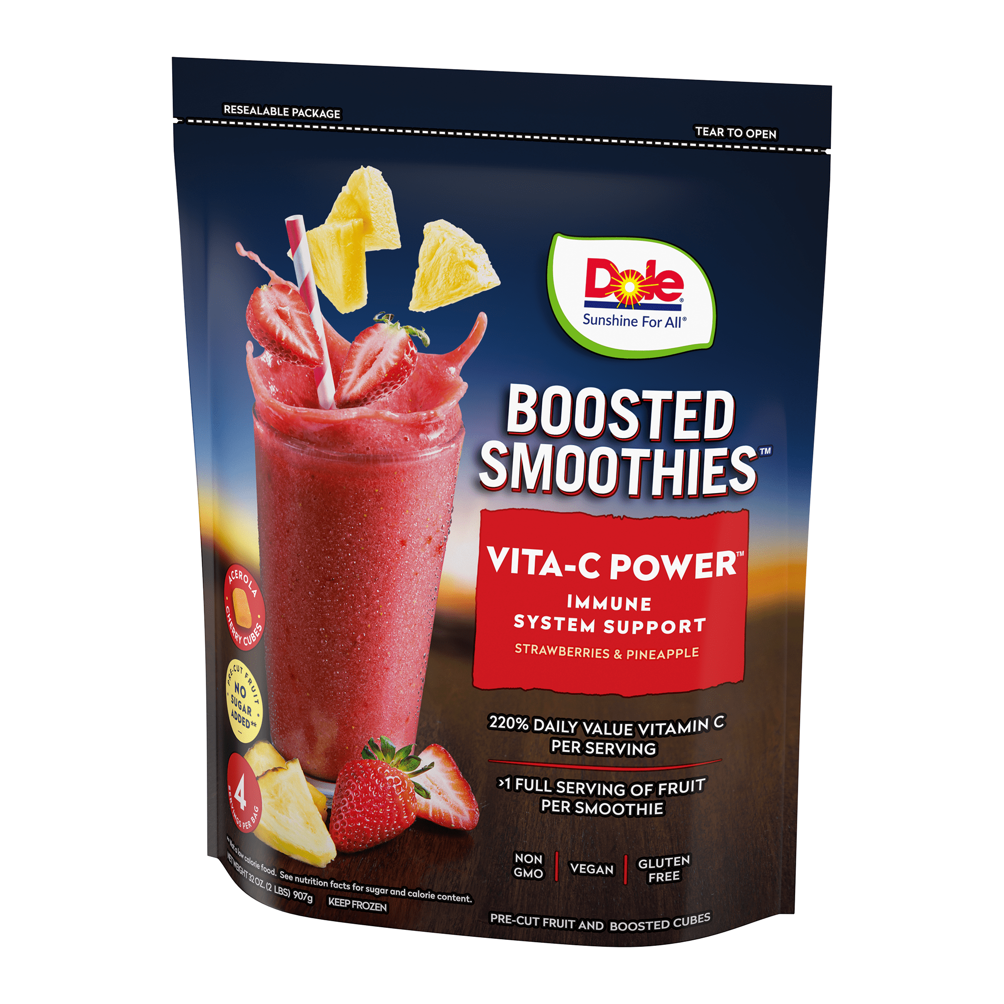 Dole Boosted Blends Frozen Strawberry and Pineapple Vita-C Smoothie Blend, 32 oz