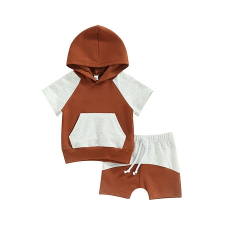 

Bagilaanoe 2Pcs Toddler Baby Boy Short Pants Set Short Sleeve Hooded Sweatshirt Tops + Shorts 3M 6M 12M 18M 24M 3T Kids Casual Summer Outfits