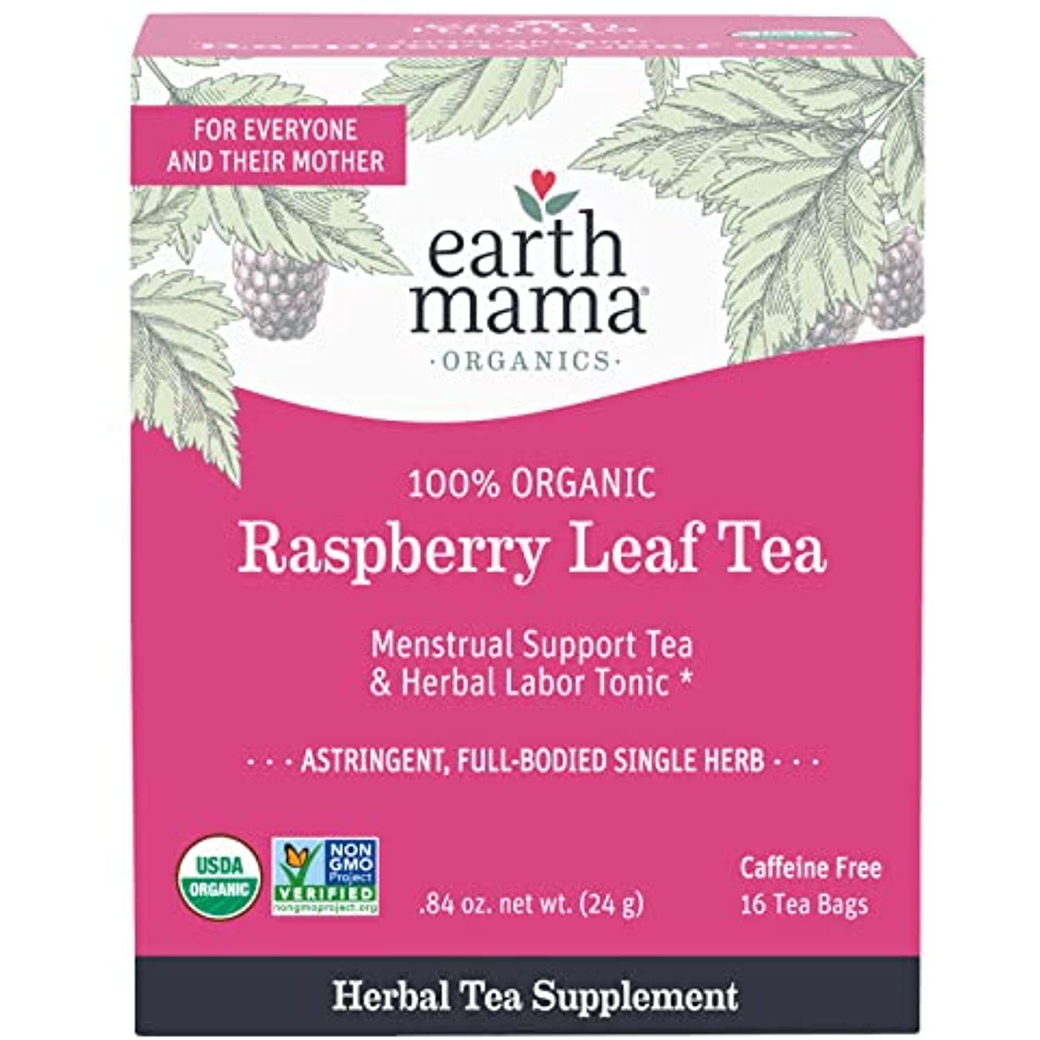 Earth Mama Organic Raspberry Leaf Tea Bags For Labor Tonic And