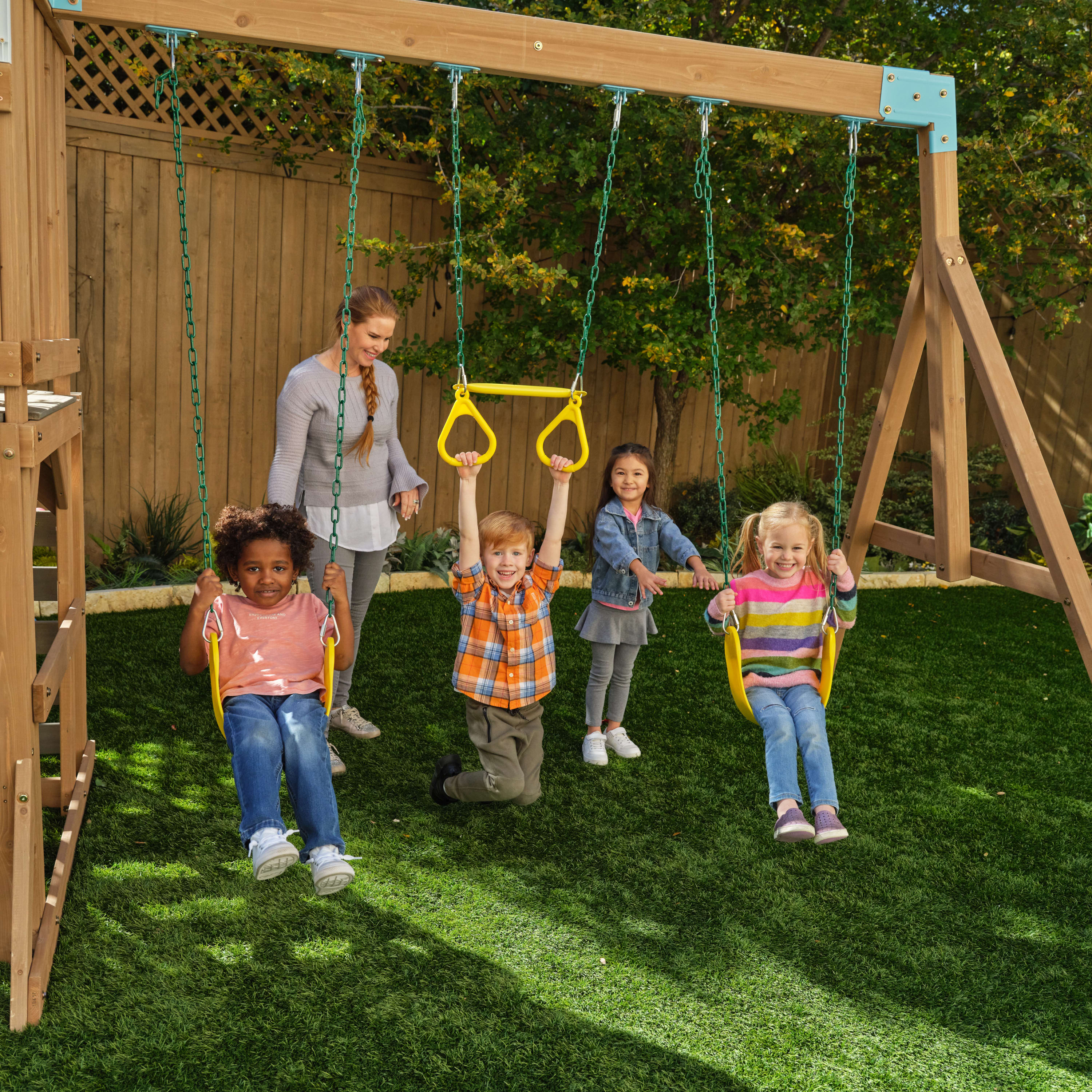 KidKraft Modern Wooden Outdoor Swing Set with Slide and Fireman's Pole - image 4 of 14