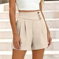 thumbnail image 4 of Casual Shorts For Women Summer Button Detail Pocket Elastic Waist Beach Trip Resort Lounge Casual Daily Wear Easy Style Easy Pull On Style Daily Outfit Ready Beige L, 4 of 8