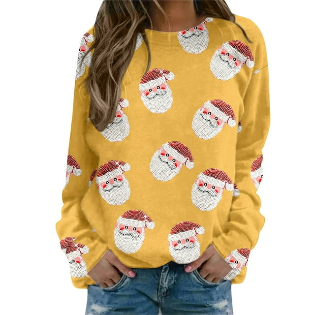 HNMKIU Hauts pour Femmes Quotidien Maison Extérieur Entraînement Manches Longues Col Rond T-Shirt Imprimé Chandail en Molleton Blouse