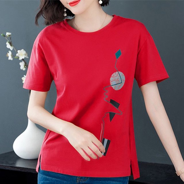 Puntoco moda mujer casual manga corta impreso o-cuello blusa señoras camiseta tops Puntoco Puntoco-4794