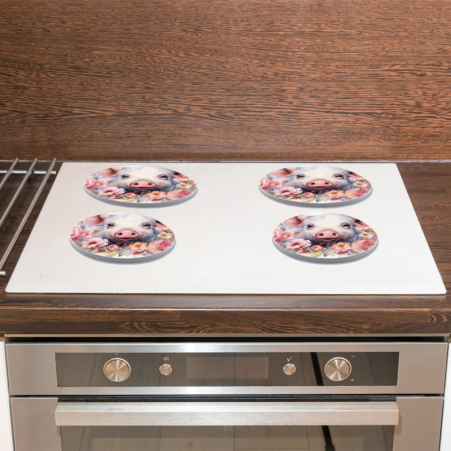 Stove Burner Covers 4 Pcs for ,Pink Pig drawing, Round Gas Stove Burner Cover 8Inch And 10Inch