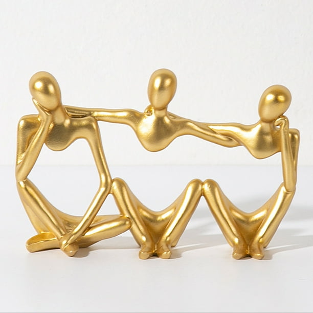 Estatua de decoración dorada escultura de arte abstracto de resina regalo para sala de estar mesa de oficina Hugtrwg Para estrenar