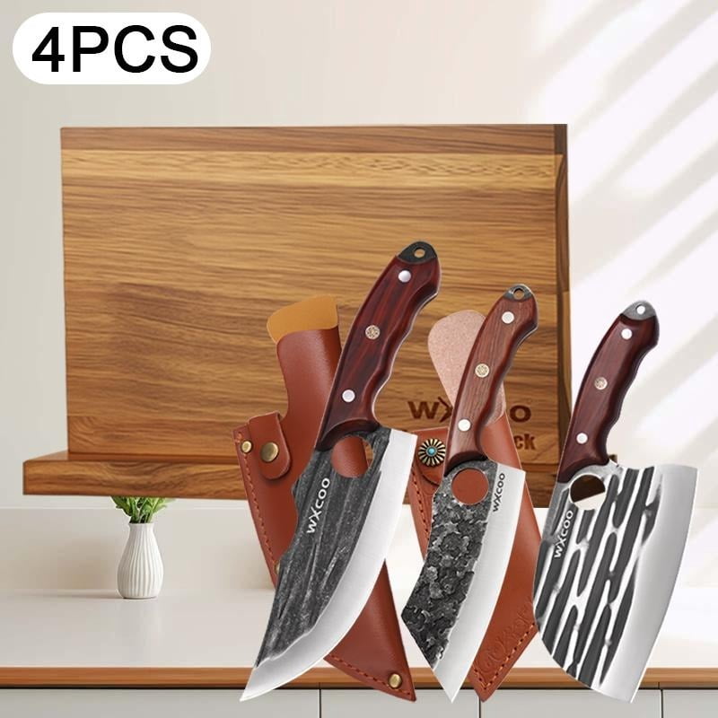 4PCS Professional Stainless Steel Multipurpose Knife Boning Knife Knife Stand Utility Knife Sharp Knife Chef Knife Cooking Knife Kitchen Items Fish Knife Pizza Small Knives Cutting Knife Fruit Knife