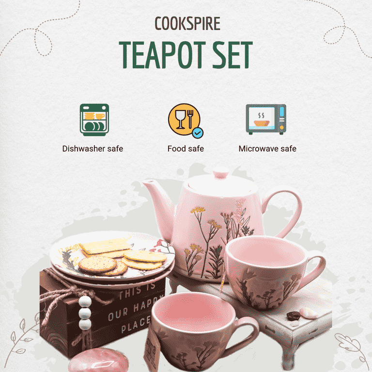 Cookspire Porcelain Tea Set Modern Pink Tea pot fl oz) and