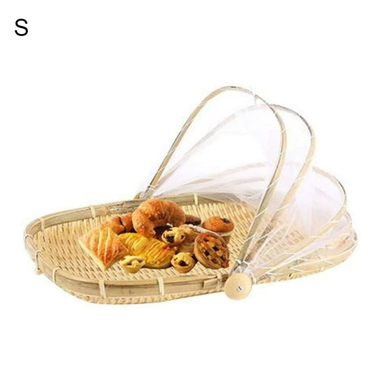 Walbest Food Serving Tent Basket, Hand Woven Bamboo Serving Basket  Dustproof Bug Proof Mosquitoesor Vegetable Fruits Food Meals Tray Container  with