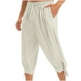 thumbnail image 2 of Kmdttou Plus Size Mens Flare Capris Yoga Pants with Pockets New Casual Cotton And Linen Ankle Strap Mid Length Pants Medieval Pirate Pants, 2 of 6