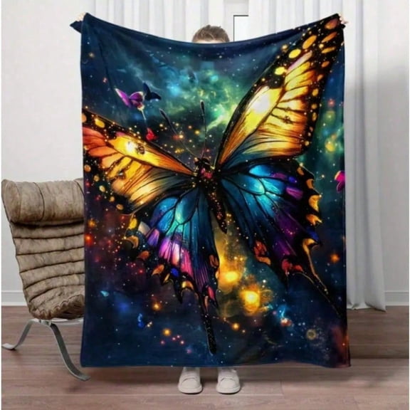 HELLOYOUNG Flannel Throw Blanket Soft Warm Thickened Cozy Blanket for Couch Butterfly Print High Definition Breathable Blanket