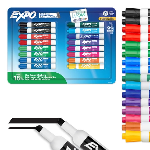 EXPO Dry Erase Markers, Chisel Tip, Assorted Colors, 16 Count
