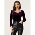 thumbnail image 3 of Top de terciopelo para mujer con cuello en forma de corazón elegante camiseta de manga larga Púrpura M, 3 of 5
