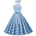 thumbnail image 3 of Women's Vintage Dress Polka Dots Neck Lace-Up Summer Sleeveless 1950s Retro Cocktail Party Swing Midi Dresses (Small, Light blue), 3 of 8