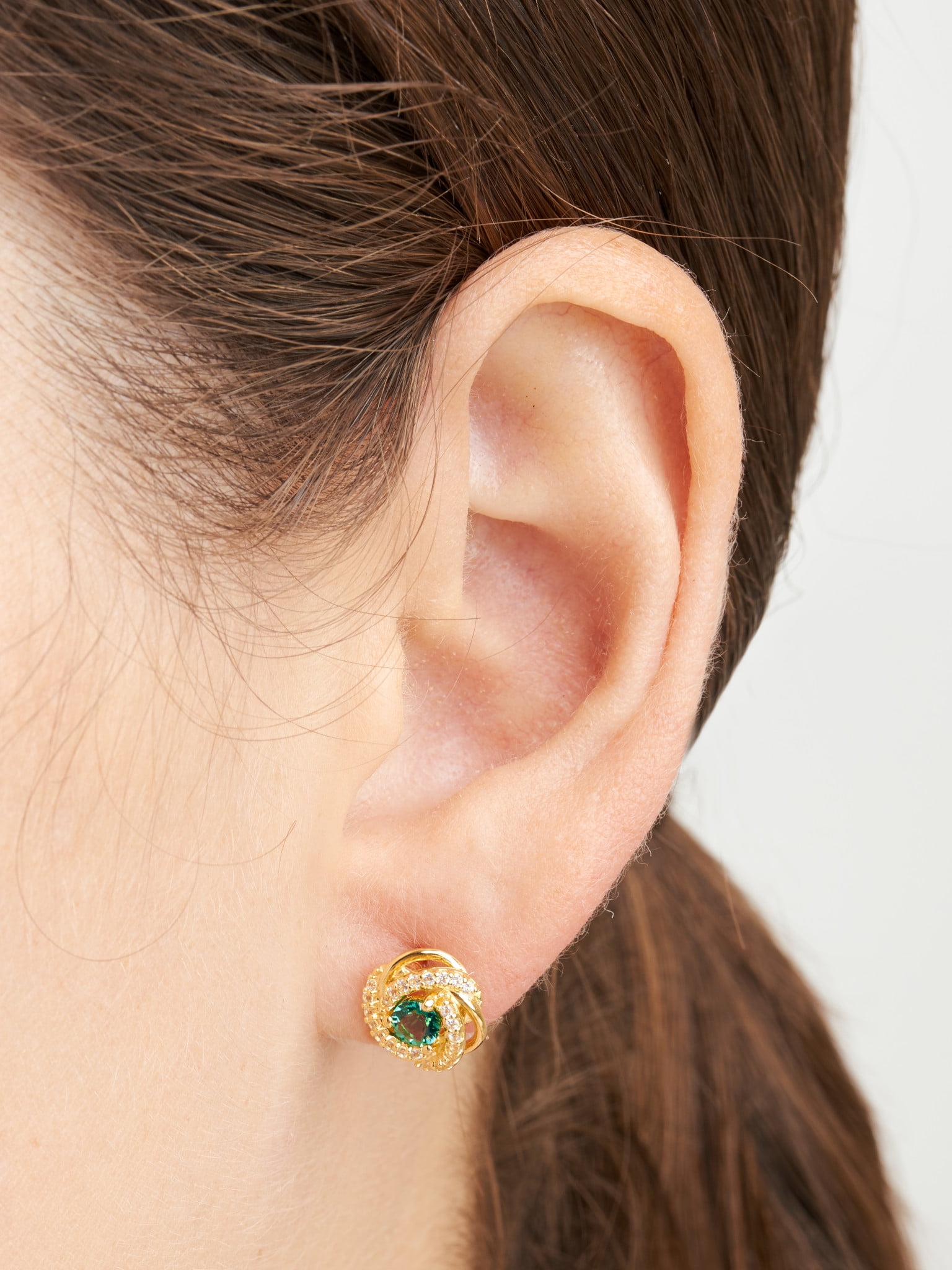 18K Yellow Gold Plated Sterling Silver Created Green Quartz May Birthstone Love Knot Stud Earrings for Women Gift for Her