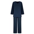 thumbnail image 5 of ShomPort 2 Piece Sets for Women Cotton Linen Casual Matching Sets Long Sleeve Pullover Tops Long Pants Sets (Navy 40), 5 of 7