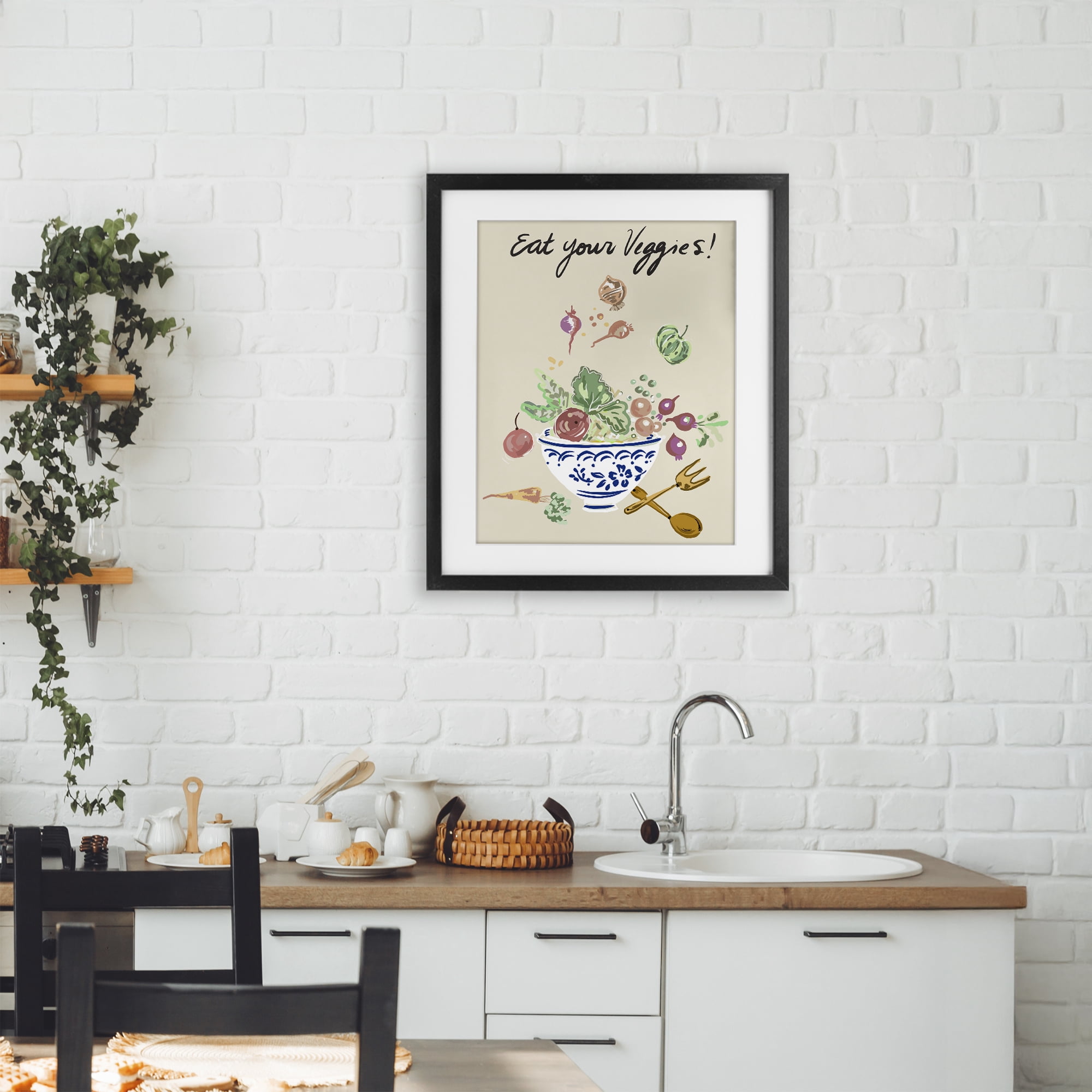 Stupell Industries Eat Your Veggies Bowl Black Framed Print Under Glass, design by Ani Del Sol