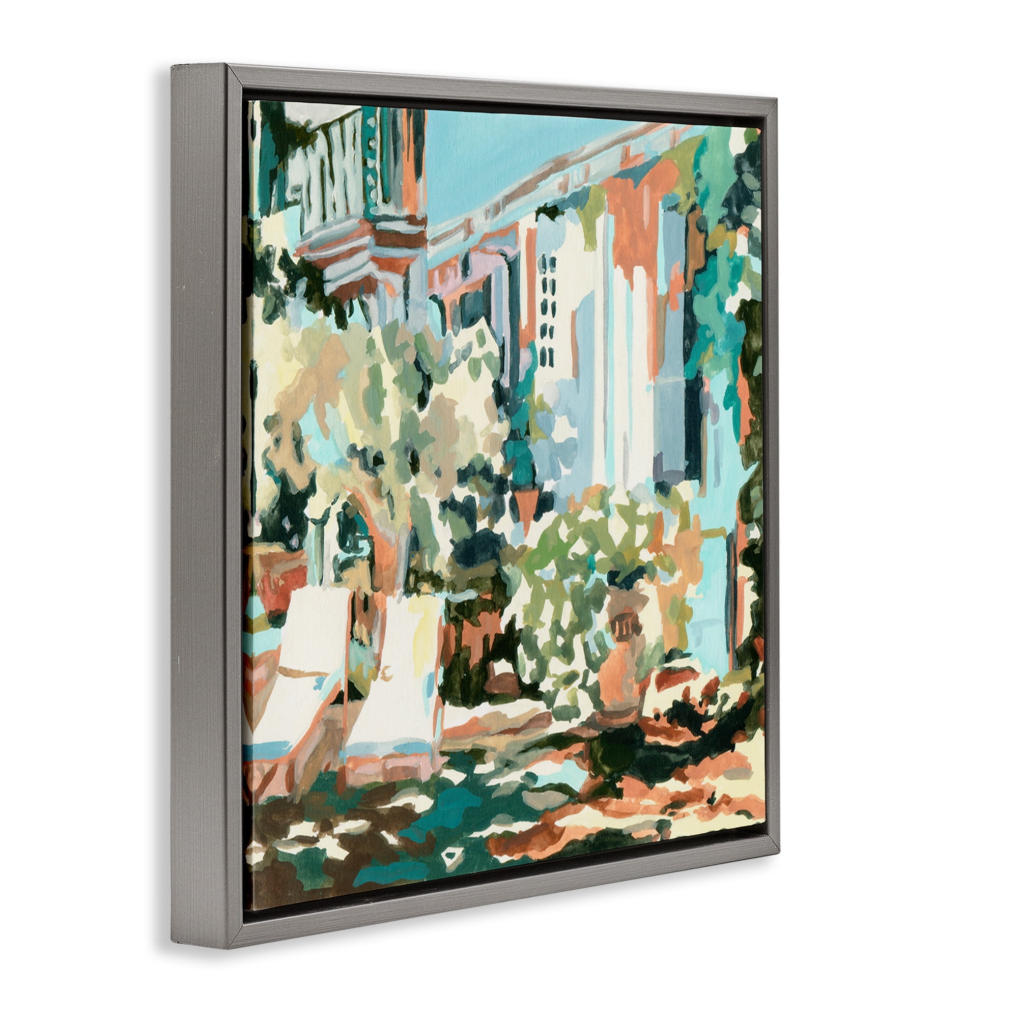 Stupell Industries City Street Abstraction Scenic & Cityscapes Painting Gray Floater Framed Canvas Art Print Wall Art, 18 x 18