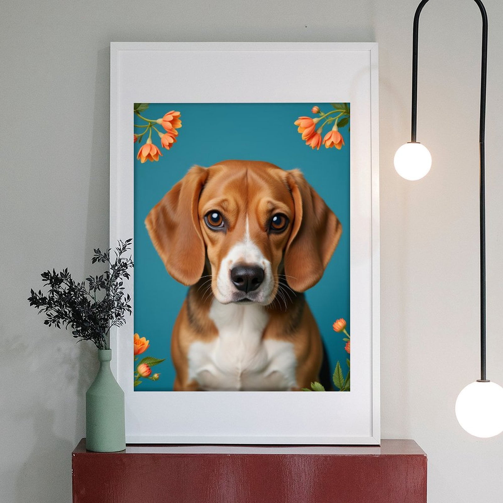 Diamond Art Kit for Adults, Beagle Portrait Floral Border Diamond Painting for Adults Beginners, DIY Diamond Art Painting Kits, 5D Diamond Painting Crafts for Home Decor 12x16 Frameless