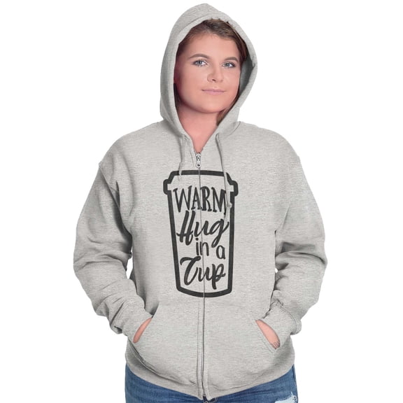Warm Hug Cup Coffee Cute Morning Womens Plus Size Graphic Zipper Hoodie Brisco Brands 2X