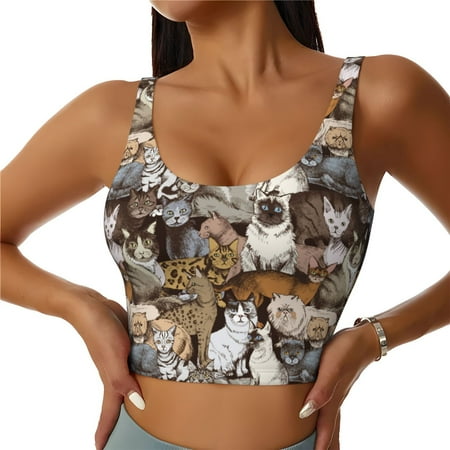 Jgfou Cut Cats Print Womens Sports Bra - Padded Workout Sports Bras Crop Tank Top