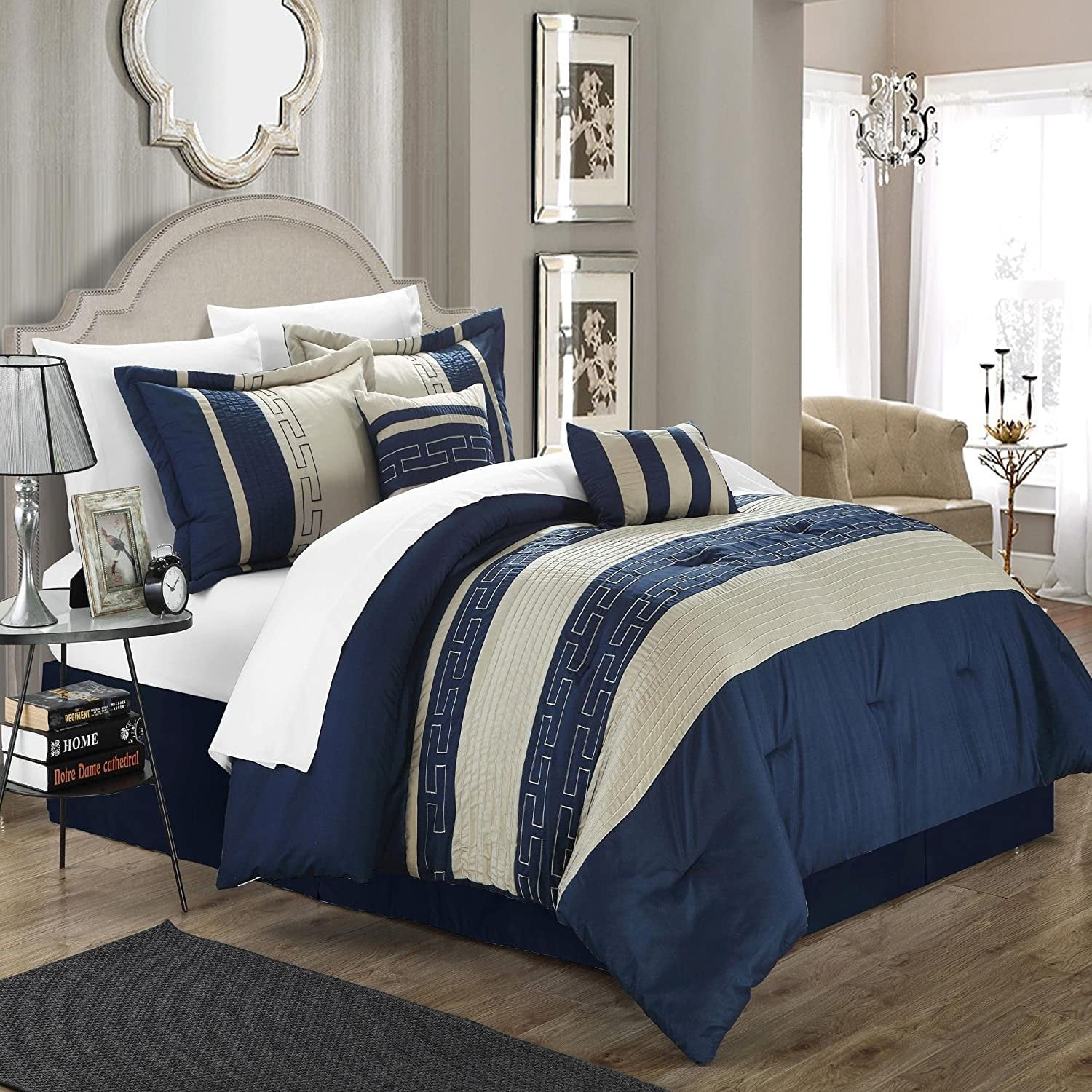 Carlton Navy & Almond King 6 Piece Comforter Bed In A Bag Set Walmart