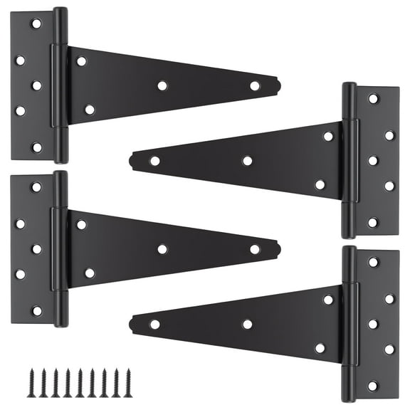 WellMade 4 Pack Heavy Duty Gate Hinges，10 In Decorative Black Hinge Wood Fence with Screws for Barn Doors, Storage Bins, and Tool Boxes