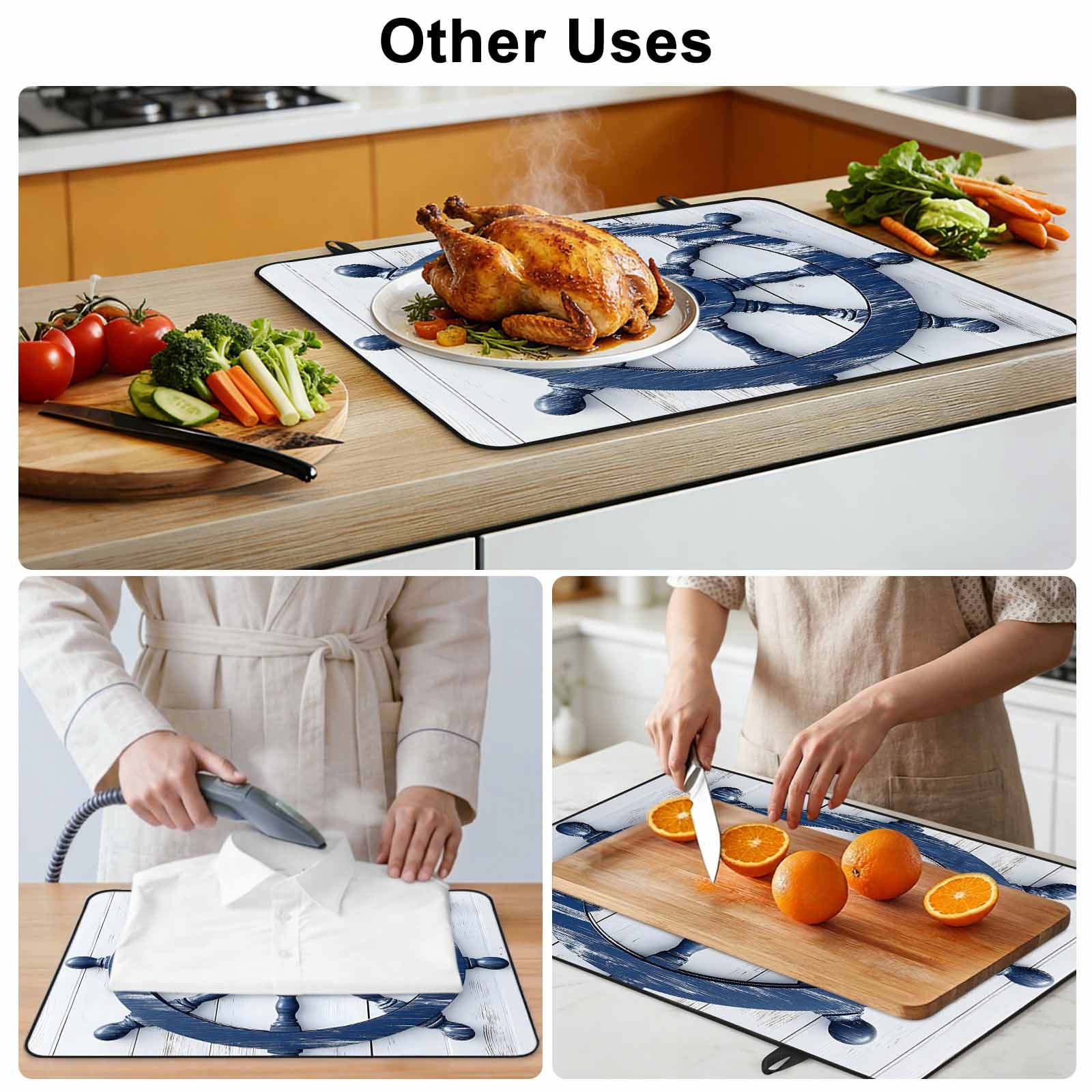 Blue Coastal Stove Top Cover for Electric Stove, Heat-proof & Non Slip Glass Top Stove Cover Protector, Nautical Summer Beach Ocean Kitchen Flat Cooktop Rubber Mat 31x24 Inches