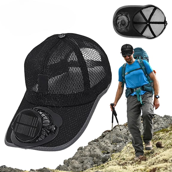 2026 New Solar Rechargeable Peaked Cap, USB & Solar Powered Fan Hat, 3-Speed Adjustable Hiking Fishing Baseball Cap, Heat Relief