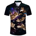 thumbnail image 2 of Camisa hawaiana con estampado de bandera estadounidense de fútbol para hombre, camisas hawaianas con estampado 3D de gato astronauta, blusas casuales con solapa, blusas de manga corta, 2 of 5