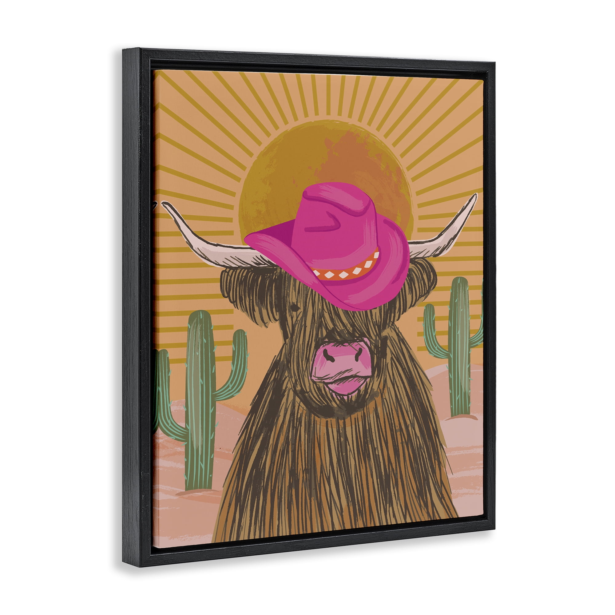 Stupell Industries Howdy Cowgirl Cattle Animals Painting Black Floater Framed Canvas Art Print Wall Art, 25 x 31
