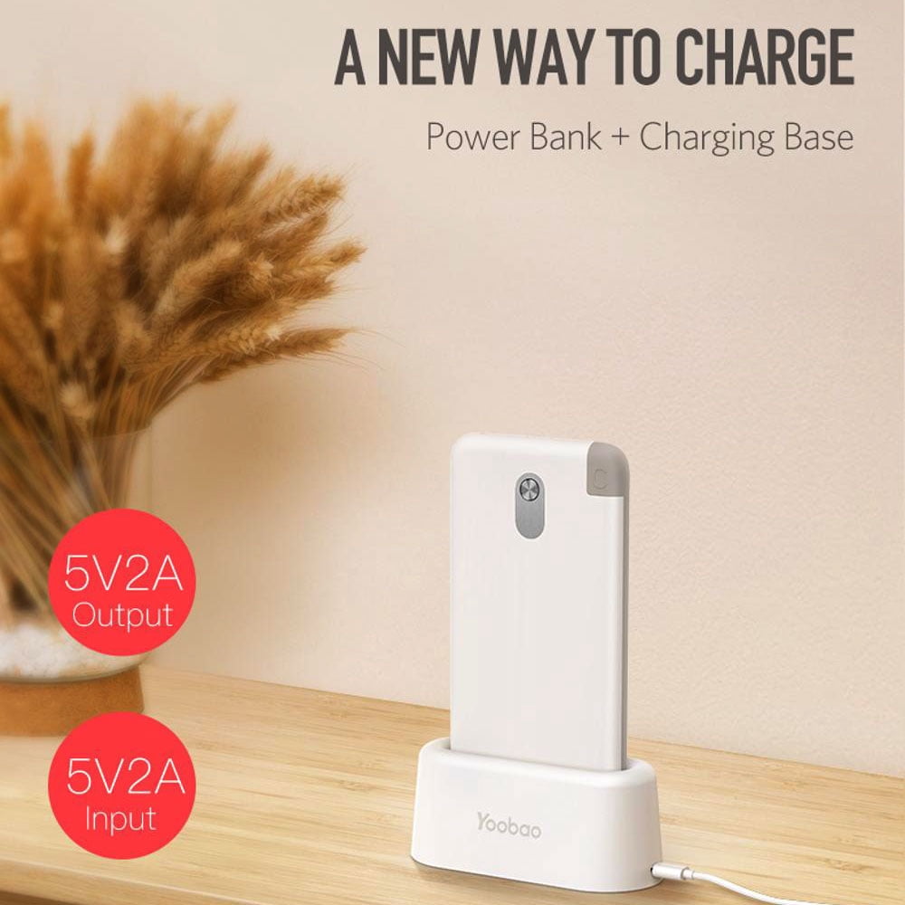 Portable Slim Power Bank w Charging Dock, External Backup Battery Charger, 10000mAh / Compatible with iPhone, Samsung Android / Micro USB