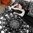 thumbnail image 3 of Castle Fairy Boho Gothic Skull 7-Piece Twin Bedding,Traditional Floral Bedding Comforter Set,Black Ivory,Black Reversible, 3 of 7