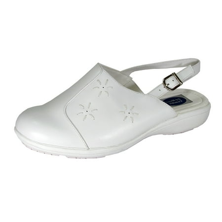 

24 HOUR COMFORT Milena Women s Wide Width Leather Slingback Clogs WHITE 11