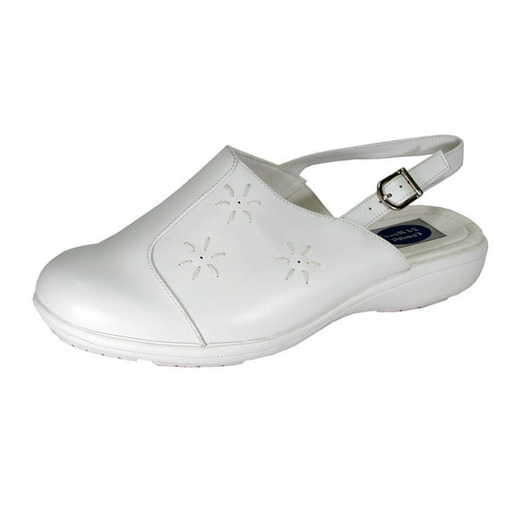 24 HOUR COMFORT Milena Women's Wide Width Leather Slingback Clogs WHITE 5