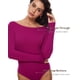 thumbnail image 4 of Body de una pieza de manga larga suave para mujer de Cozzifree, cuello barco, parte de arriba básica elástica con broches en negro y blanco, 4 of 5