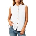 thumbnail image 5 of TGSLY Women's Linen Mandarin Collar Tank Tops Lightweight Soft Crew Neck Sleeveless Button Down Vest Relaxed Fit Dressy Casual Solid Color Shirts with Pocket XL, 5 of 7